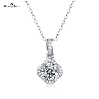 Moissanite Flower Halo Pendant Necklace