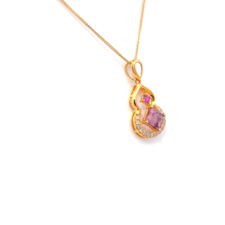 Square Pink Spinel Ruby Accent Pendant