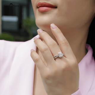 Radiant Halo Emerald Moissanite Ring