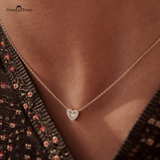 Baguette Diamond halo Heart Pendant