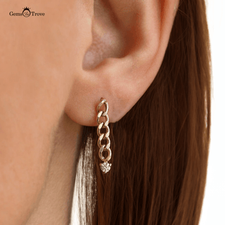 Dangling Curb Link Diamond Earrings