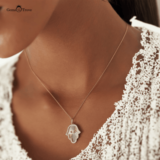 Elegant Hamsa Hand Diamond Necklace