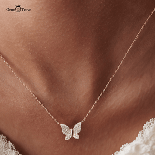 Round Diamond Butterfly Pendant Necklace