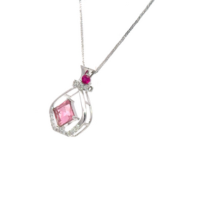 Radiant Pink Tourmaline Square Pendant