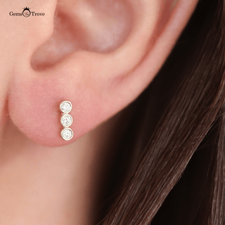 Sparkling Three Diamond Stud Earrings