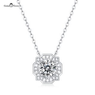 Moissanite Round Halo Pendant Necklace