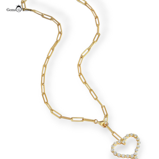 Paperclip Moissanite Heart Charm Necklace