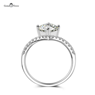 Chevron halo moissanite diamond ring