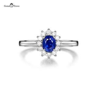 Sapphire Gold Ring Flower Halo