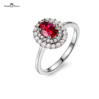Ruby Ring Double Diamond Halo