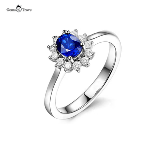 Sapphire Gold Ring Flower Halo