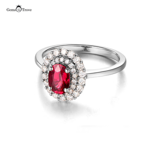Ruby Ring Double Diamond Halo