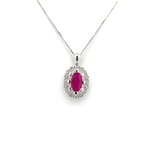 Oval Ruby Halo Pendant