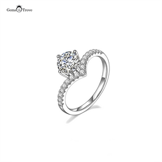 Chevron halo moissanite diamond ring