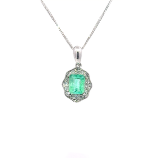Emerald White Gold Halo Pendant