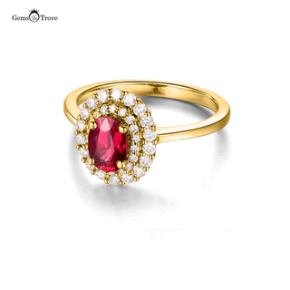 Ruby Ring Double Diamond Halo