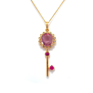 Golden Key Spinel Ruby Halo Pendant