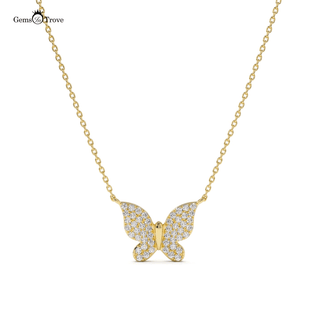 Round Diamond Butterfly Pendant Necklace