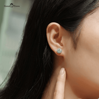 Moissanite Halo Stud Earrings