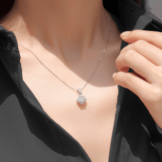 Moissanite Flower Halo Pendant Necklace