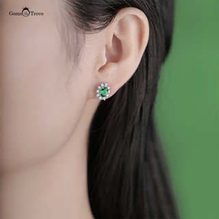Oval Emerald Halo Studs