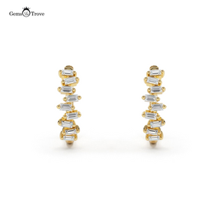 Modern Baguette Diamond Huggie Earrings