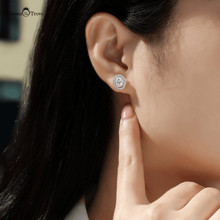 Radiant oval Moissanite Halo Earrings