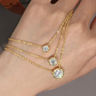 Bezel Moissanite Necklace Stacking Set