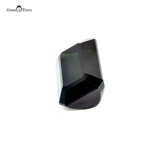 Natural olive green tourmaline gem, rectangular cut, showcasing clarity and color.
