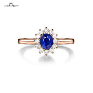 Sapphire Gold Ring Flower Halo