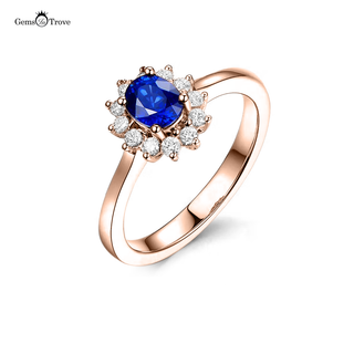 Sapphire Gold Ring Flower Halo
