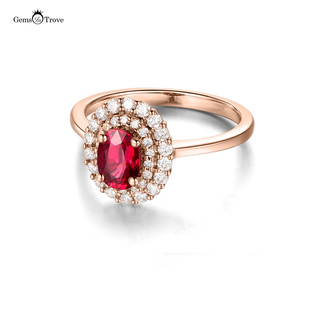 Ruby Ring Double Diamond Halo