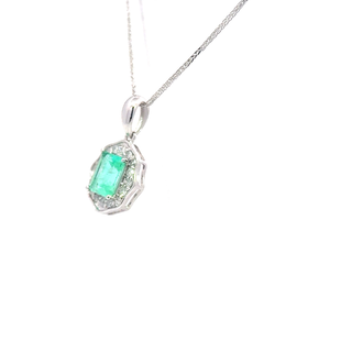 Emerald White Gold Halo Pendant