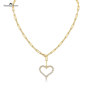 Paperclip Moissanite Heart Charm Necklace