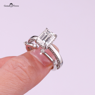 Emerald Cut Moissanite Ring Set