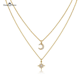 Crescent Moon Star Moissanite Necklace