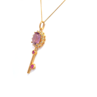 Golden Key Spinel Ruby Halo Pendant