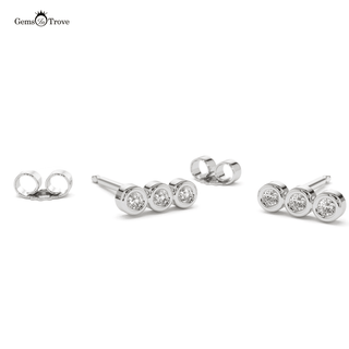 Sparkling Three Diamond Stud Earrings