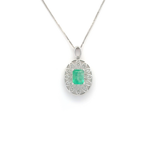 Frosted Halo Emerald Pendant