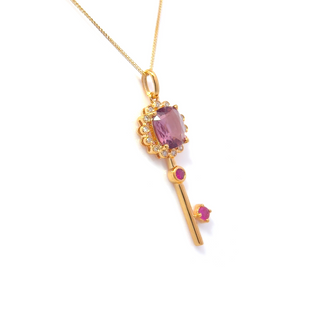 Golden Key Spinel Ruby Halo Pendant