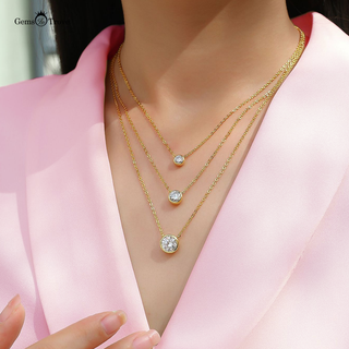 Bezel Moissanite Necklace Stacking Set