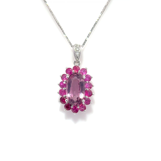 Pink Spinel oval Halo Pendant