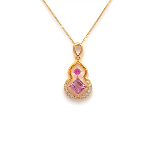 Square Pink Spinel Ruby Accent Pendant