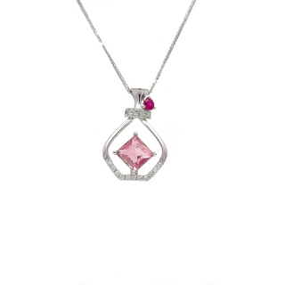 Radiant Pink Tourmaline Square Pendant
