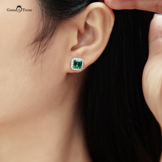 Emerald Cut Earrings Sparkling Halo