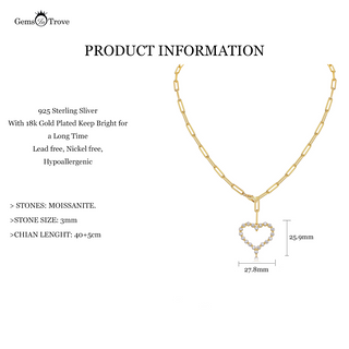 Paperclip Moissanite Heart Charm Necklace