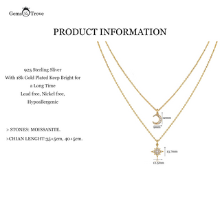 Crescent Moon Star Moissanite Necklace