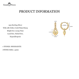 Moissanite Gold Heart Earrings Drop
