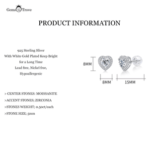 Moissanite Heart Stud Earrings