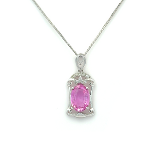 14K White Gold Pendant with 0.89 ct Natural Pink Sapphire & Diamonds – IGI Certified